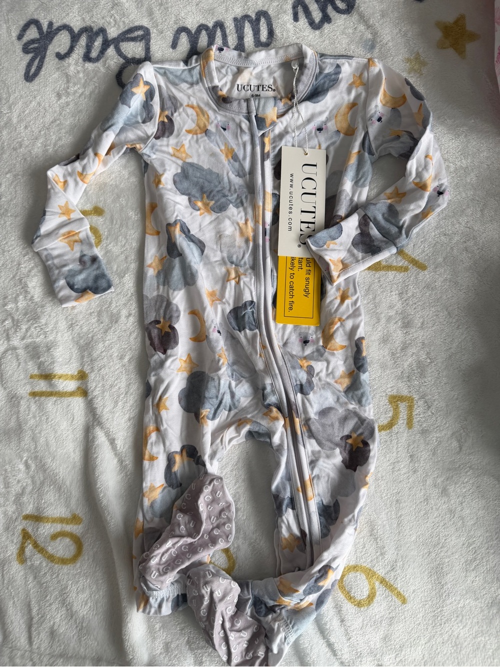 NWT Uctues Bamboo Bear reaching the moon footies 6-9M